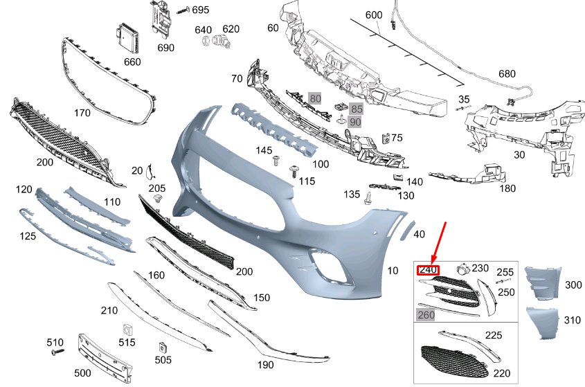 NEW MB E C238 FRONT BUMPER LOWER LEFT GRILLE COVER TRIM A2138858904 ORIGINAL