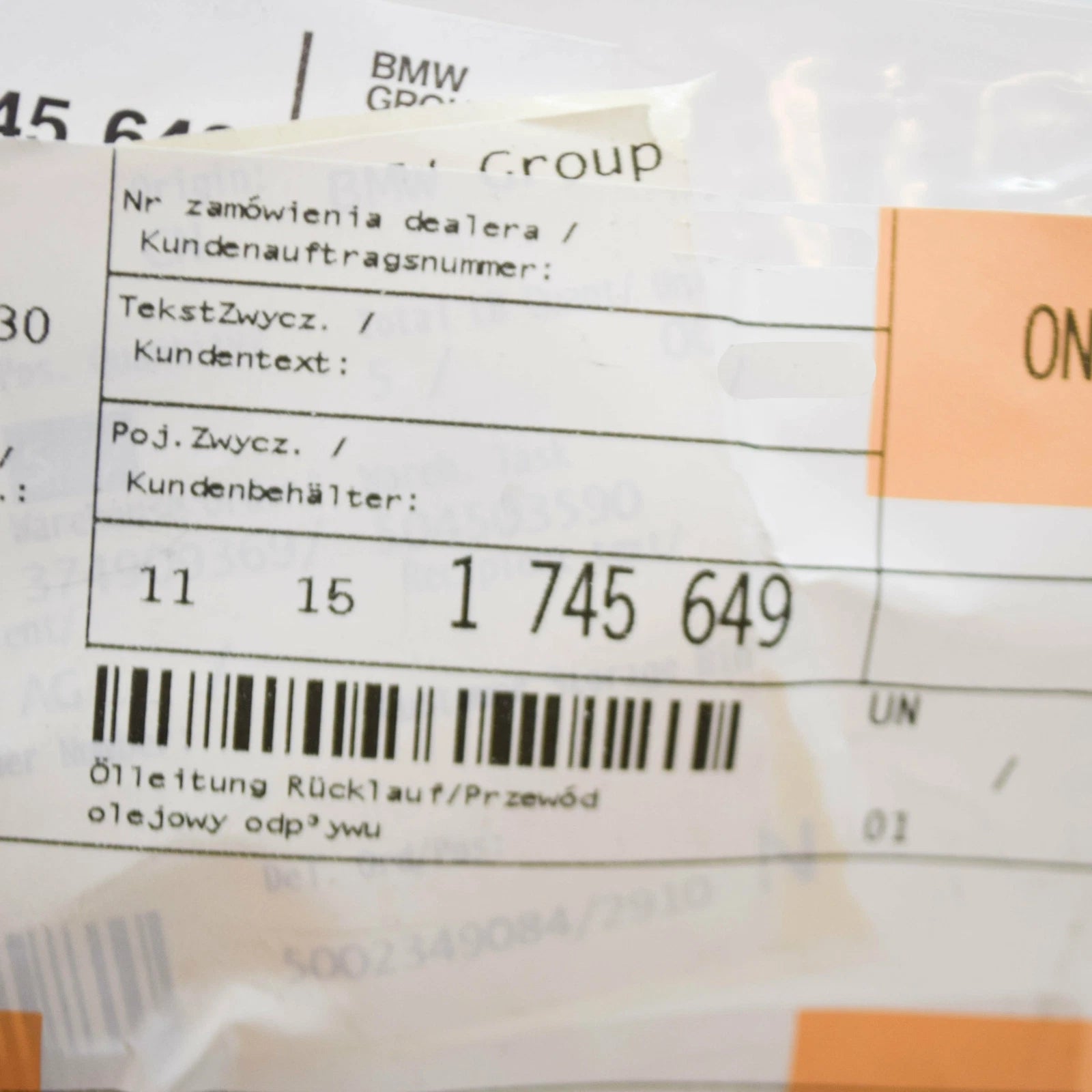 NEW BMW 5 E39 CRANKCASE VENTILATION OIL SEPARATOR OIL PIPE 11151745649 ORIGINAL