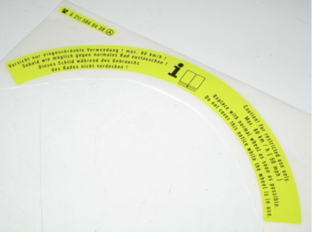 new mercedes-benz cla c117 spare wheel speed label a2115840438 original