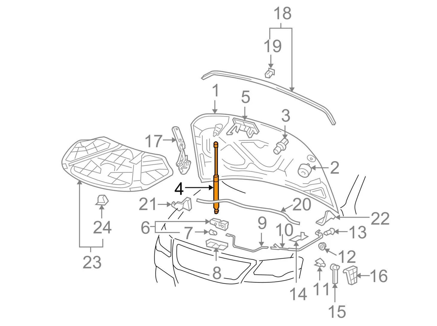 NEW VOLKSWAGEN PASSAT CC FRONT HOOD STRUT 3C8823359B ORIGINAL