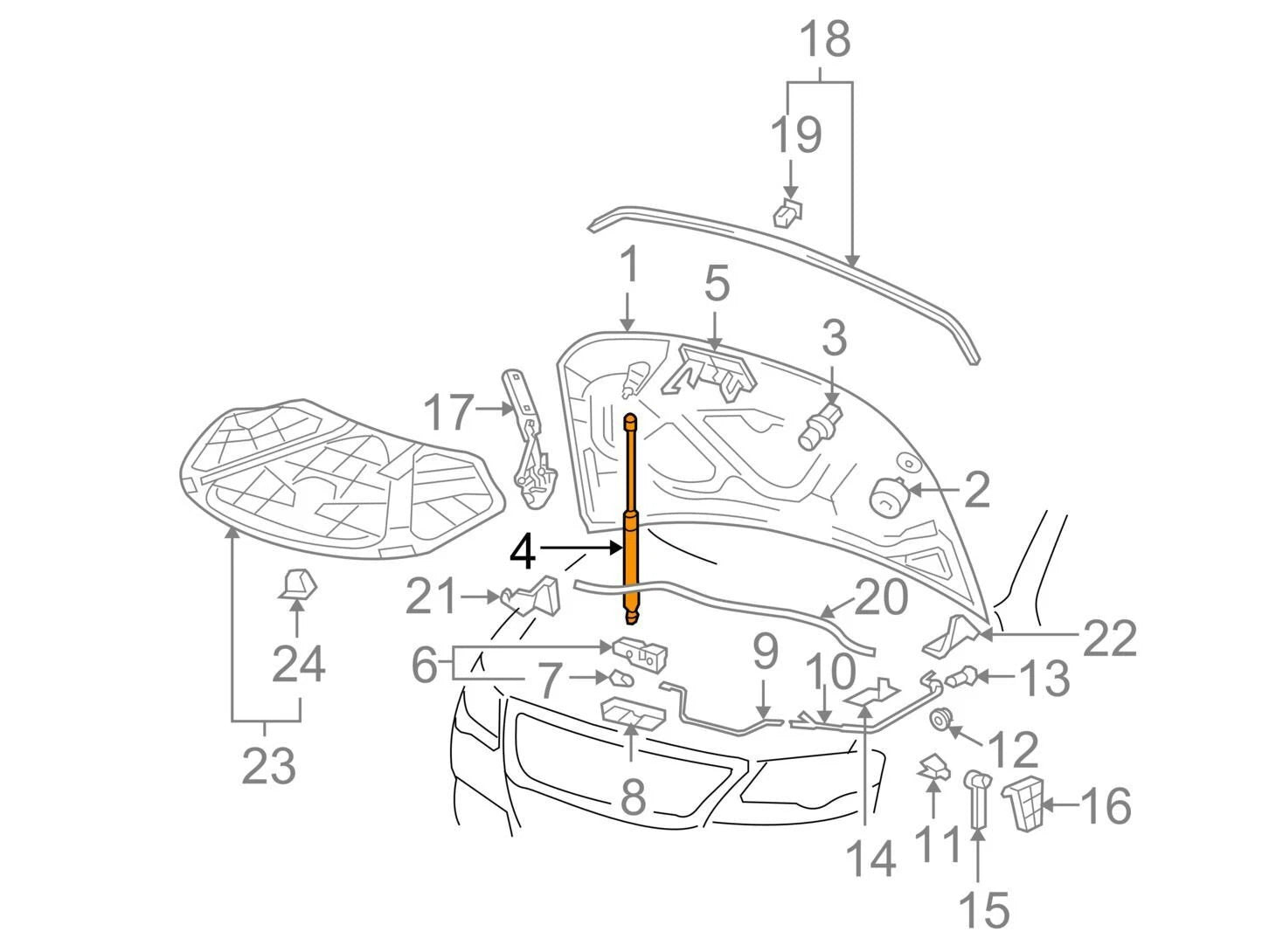 NEW VOLKSWAGEN PASSAT CC FRONT HOOD STRUT 3C8823359B ORIGINAL