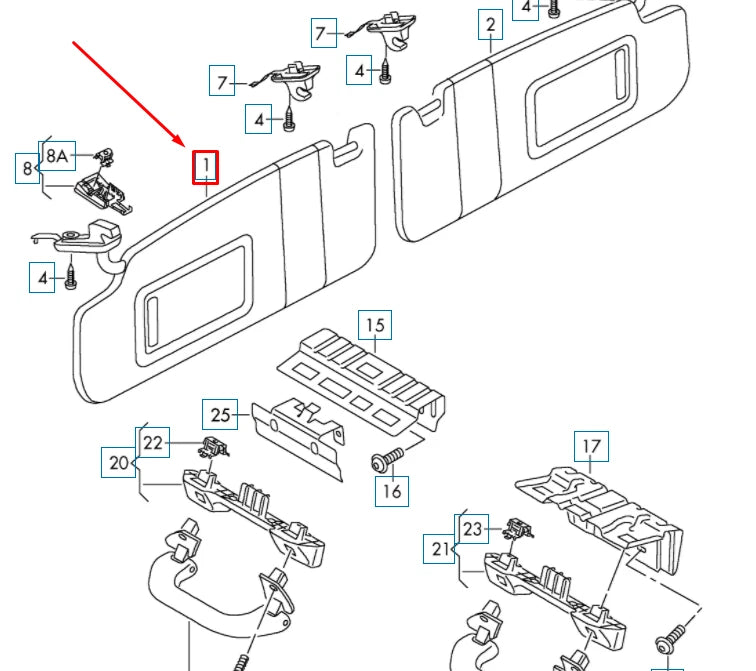 NEW VOLKSWAGEN TIGUAN 5N MK1 LEFT SIDE SUN VISOR 5N0857551P2F4 ORIGINAL