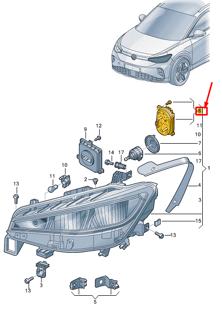 new vw id.4 e21 front lh upper day driving light control unit 11a941479b