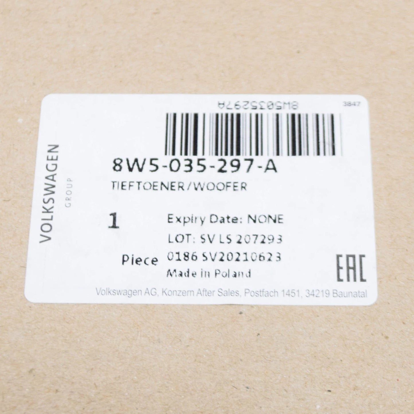 NEW AUDI A4 8W B9 FRONT DOOR SPEAKER 8W5035297A ORIGINAL