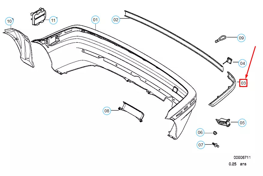 NEW BMW 3 COMPACT E36 REAR BUMPER LEFT RUBBER STRIP 51128206373 8206373 ORIGINAL