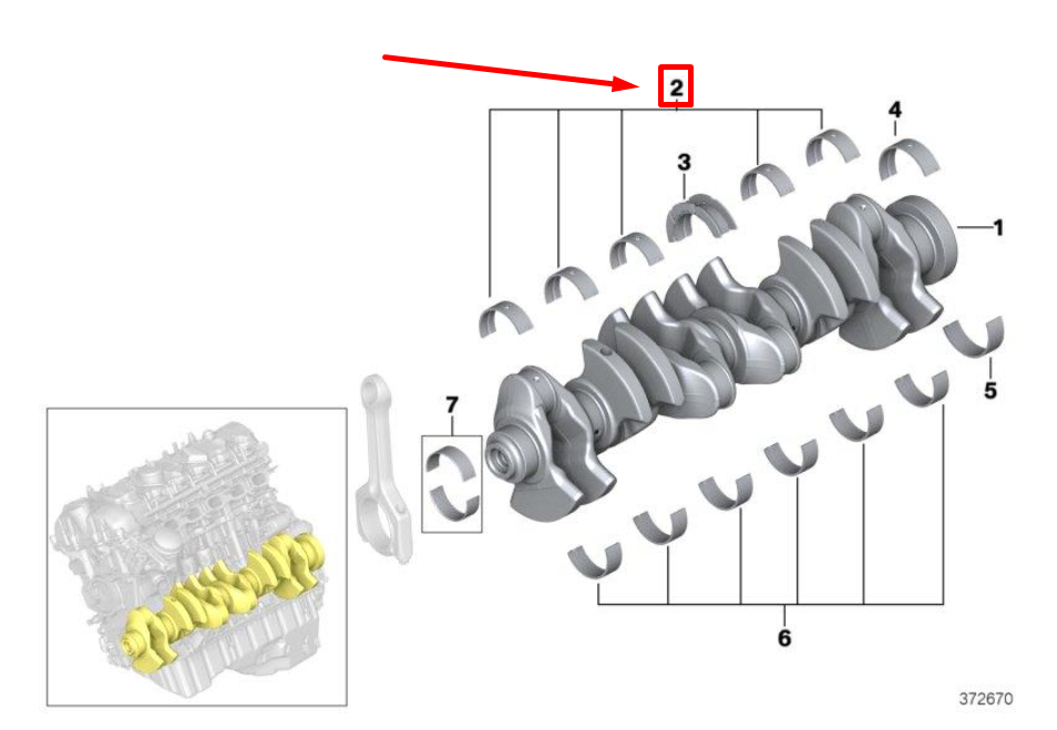 new bmw 2 f22,f87 upper crankshaft bearing shell 11217849235 7849235 original