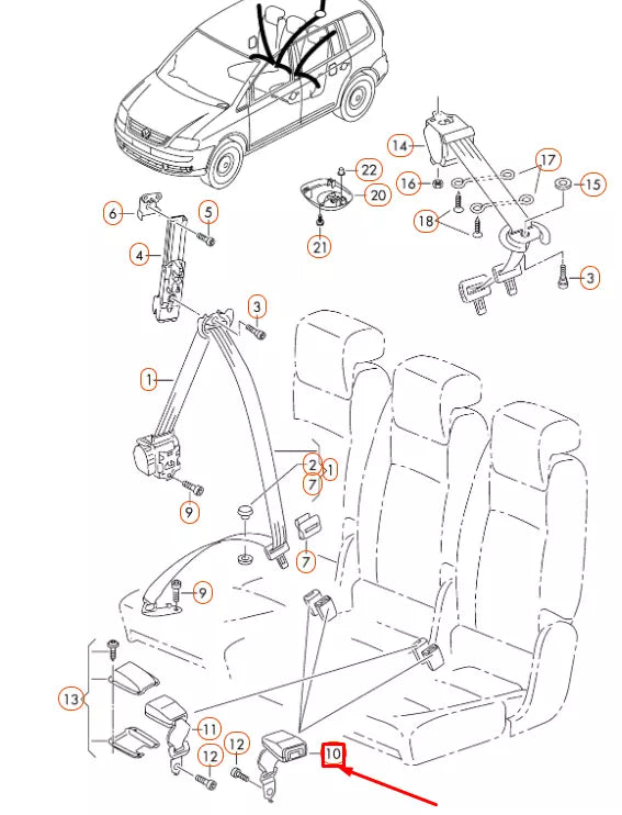 NEW VOLKSWAGEN TOURAN 1T REAR SEAT BELT LATCH 1T0857739EQVZ