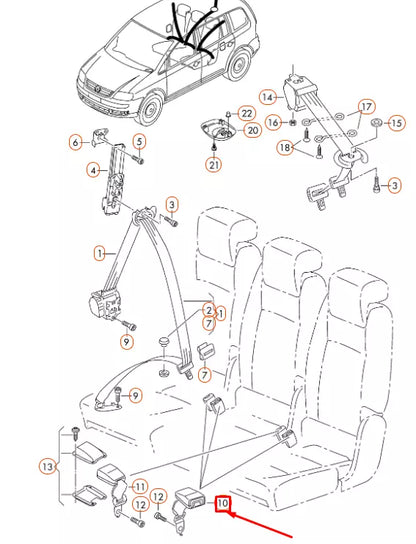 NEW VOLKSWAGEN TOURAN 1T REAR SEAT BELT LATCH 1T0857739EQVZ
