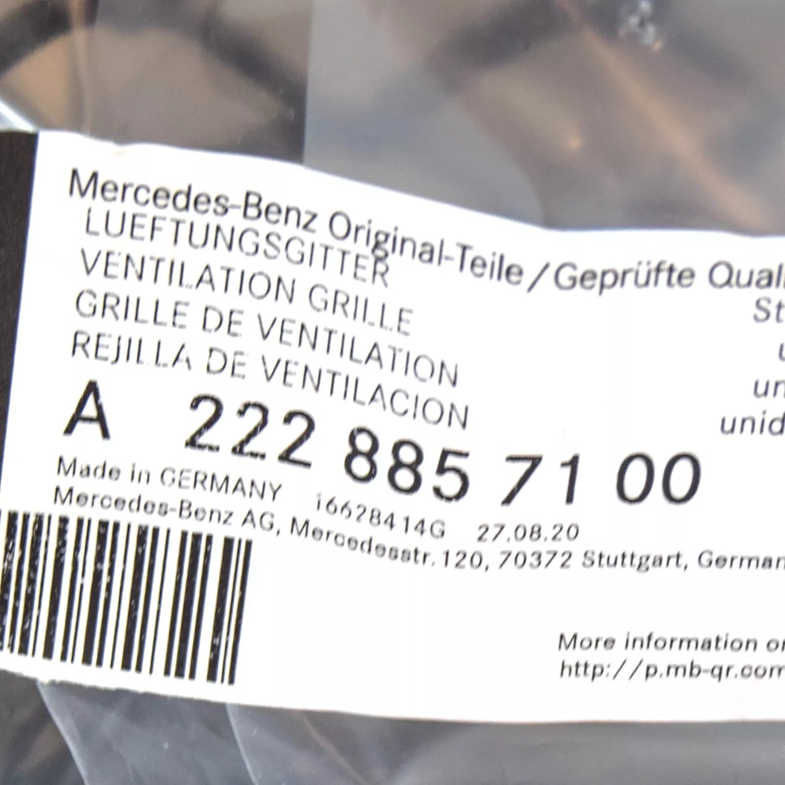 NEW MERCEDES-BENZ S W222 FRONT BUMPER LOWER GRILL A2228857100 ORIGINAL