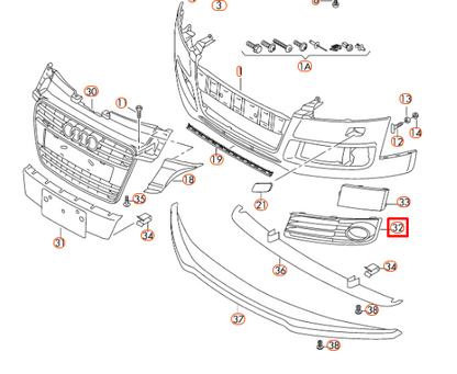 NEW AUDI TT 8J FRONT LEFT FOG LIGHT GRILLE 8J0807681J3FZ ORIGINAL