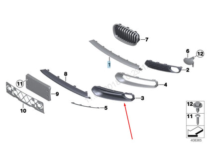 NEW BMW 1 F20 RIGHT FOG LIGHT GRILLE SPORT 51117341614 7341614 2014 ORIGINAL