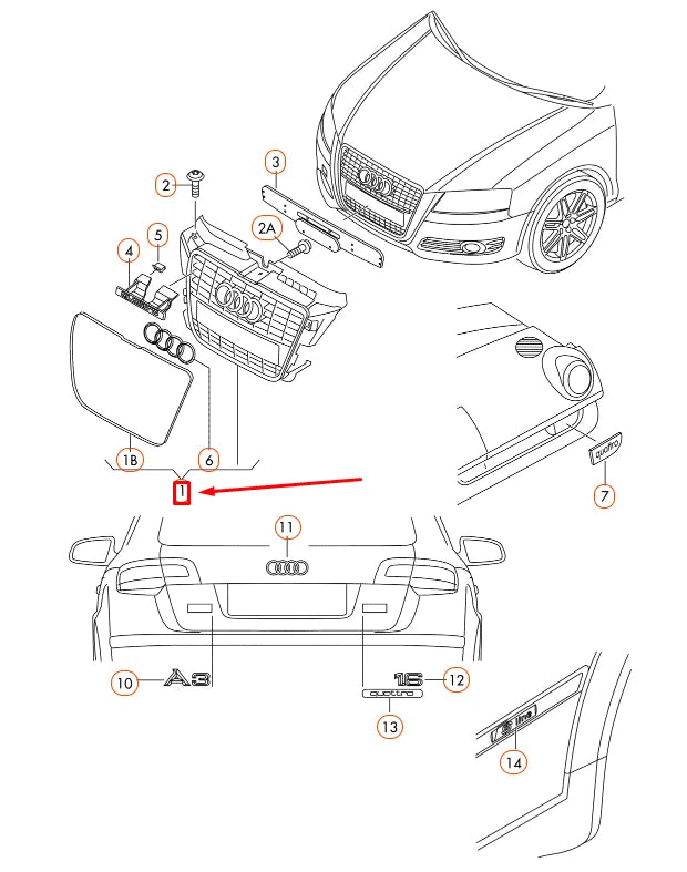 NEW AUDI A3 8P FRONT RADIATOR GRILLE 8P0853651P1QP