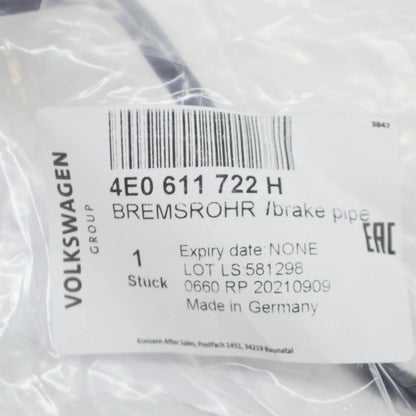 NEW AUDI A8 D3 FRONT RIGHT PISTON HOUSING BRAKE PIPE 4E0611722H ORIGINAL
