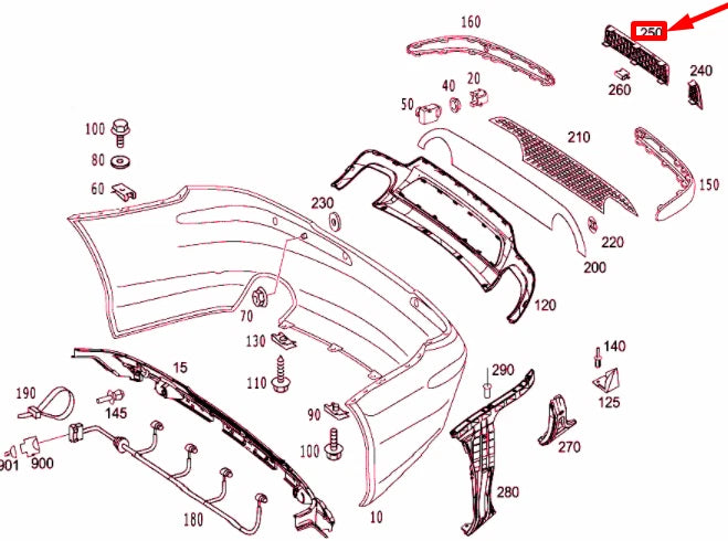 NEW MERCEDES-BENZ SL R230 REAR BUMPER LEFT INSIDE GRILLE A2308853753 ORIGINAL