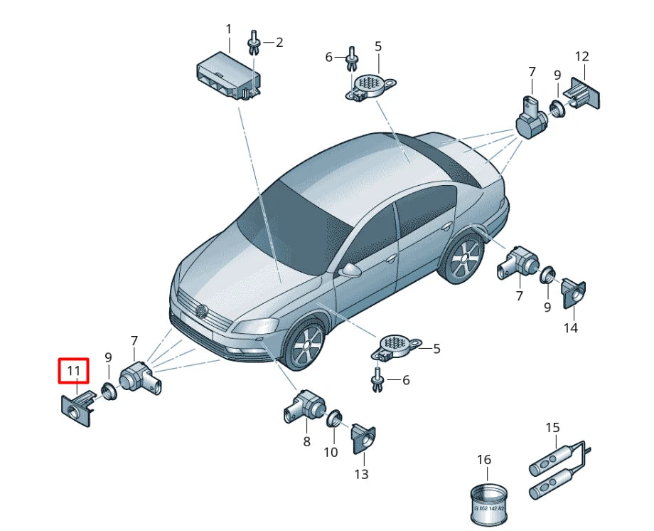 NEW VW PASSAT B7 365 FRONT RIGHT CENTER PARKTRONIC HOLDER 3AA919494B ORIGINAL