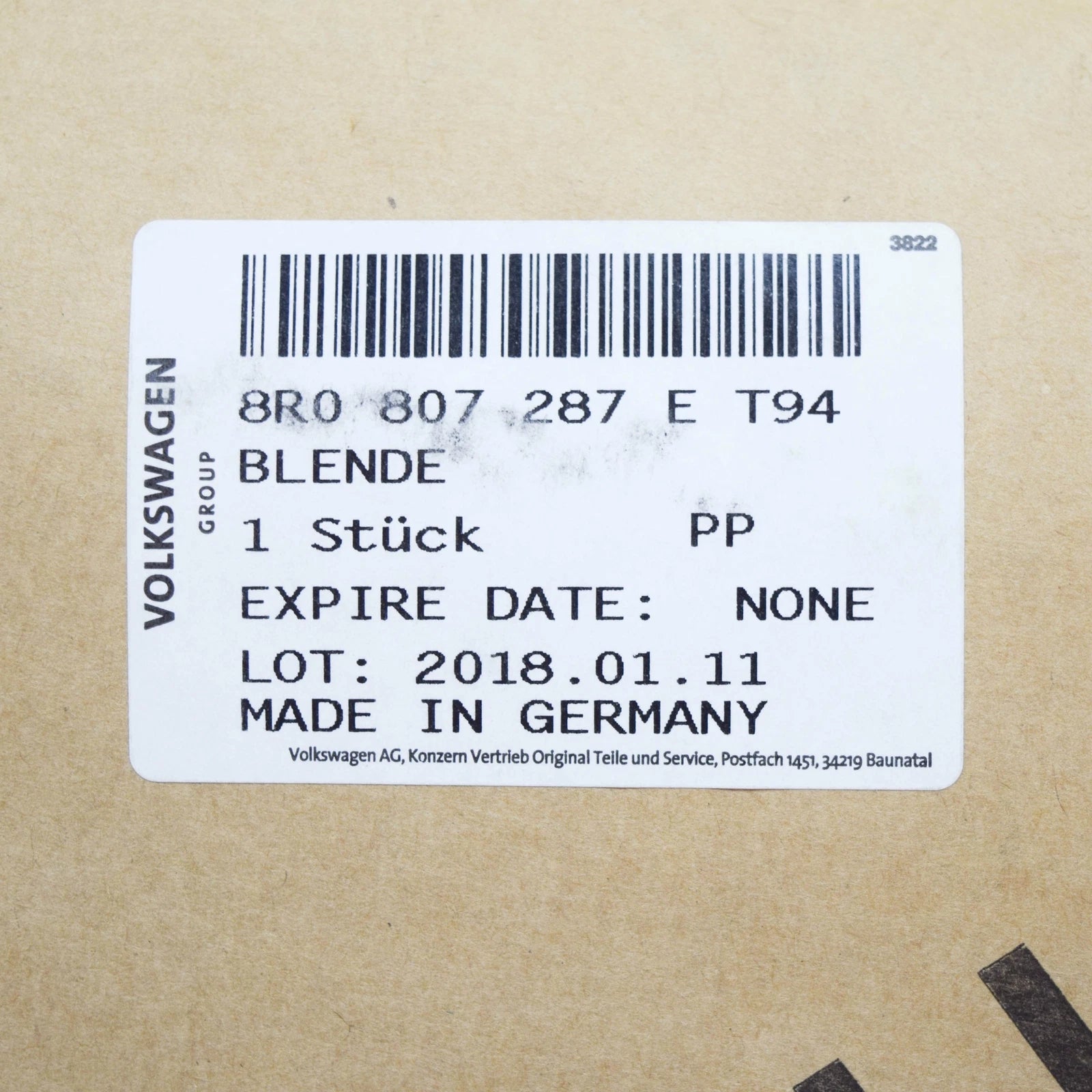 NEW AUDI Q5 8R NUMBER PLATE HOLDER 8R0807287ET94 2016 ORIGINAL