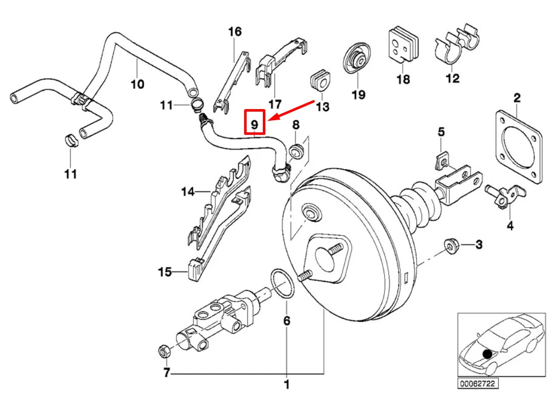 NEW BMW 5 E39 BRAKE BOOSTER VACUUM PIPE 34302229060 2229060 ORIGINAL