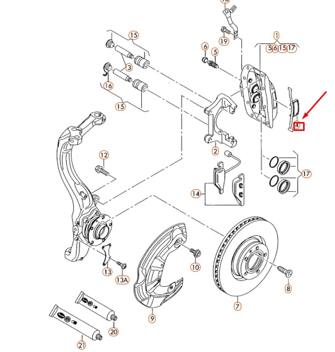 NEW AUDI A6 C6 FRONT BRAKE CALIPER S6 RETAINING SPRING 4F0615269A ORIGINAL