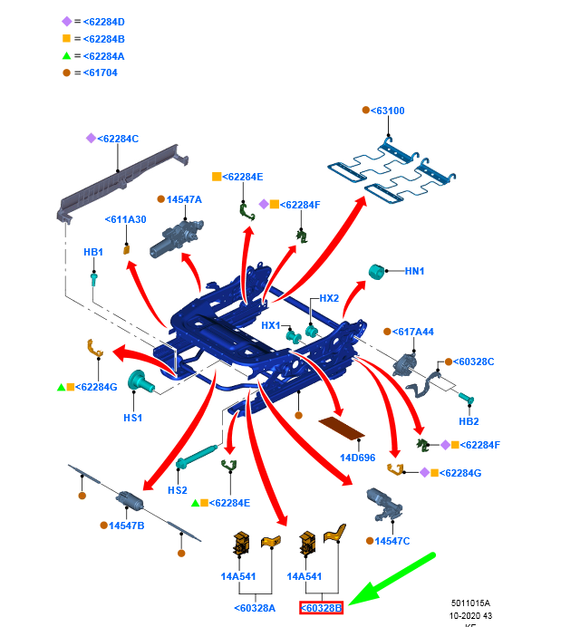 new ford ranger t6 mk1 front seat base bracket 1725385 ab39-21610e35-ba original