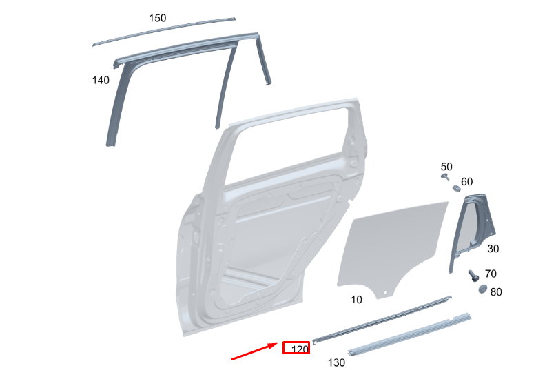 new mb gla h247 rear right door window outer sealing rail a2477356001 original