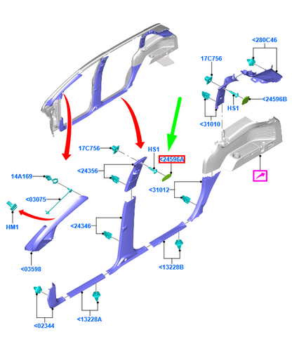 new ford grand c-max mk2 b-pillar plug am51-r245a12-aa3am1 1768959 original