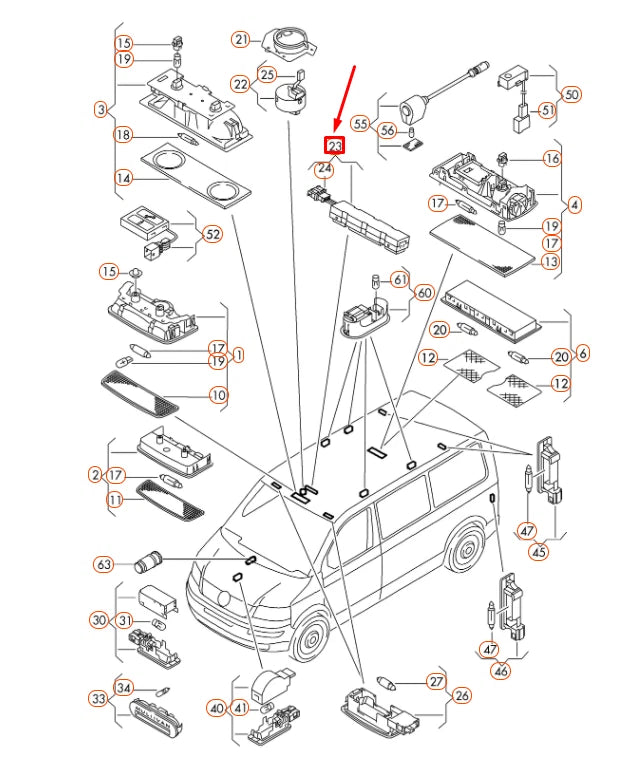 NEW VW TRANSPORTER T5 INNER LIGHT SWITCH 7H5959672B2EN ORIGINAL
