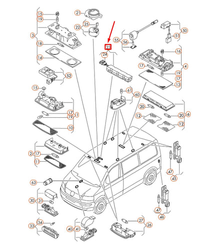 NEW VW TRANSPORTER T5 INNER LIGHT SWITCH 7H5959672B2EN ORIGINAL