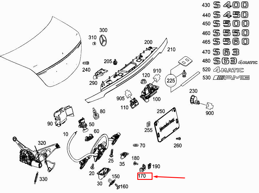 new mercedes-benz s w222 rear end center striker mount a2227500032 original