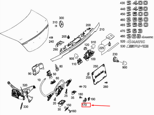 new mercedes-benz s w222 rear end center striker mount a2227500032 original