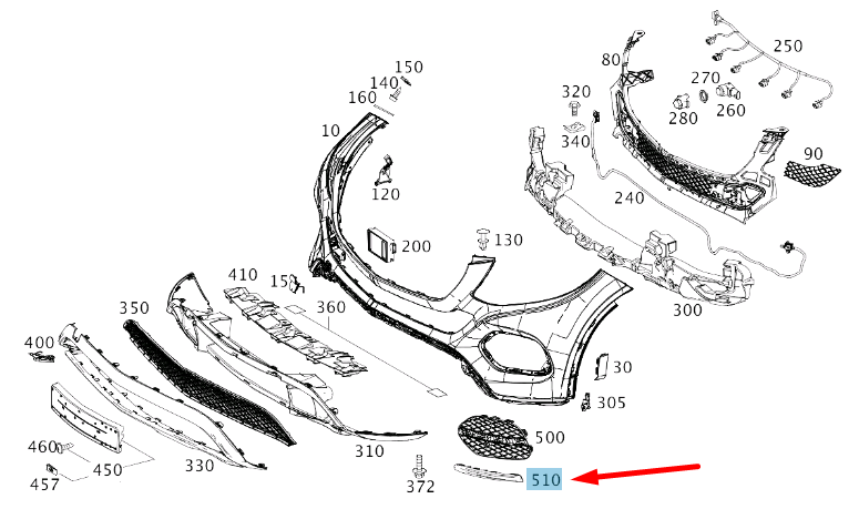 new mb gle c292 front right bumper cover grille molding a2928850274 original