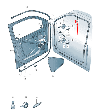 new vw amarok 2h front inner door seal rubber 2h0837911g9b9 original