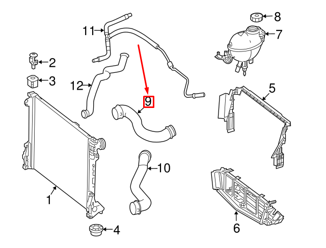new mercedes-benz c w204 right radiator coolant hose a2045013482 original