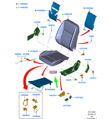 new ford ranger t6 mk1 front left seat cushion valance lhd 1750709 original