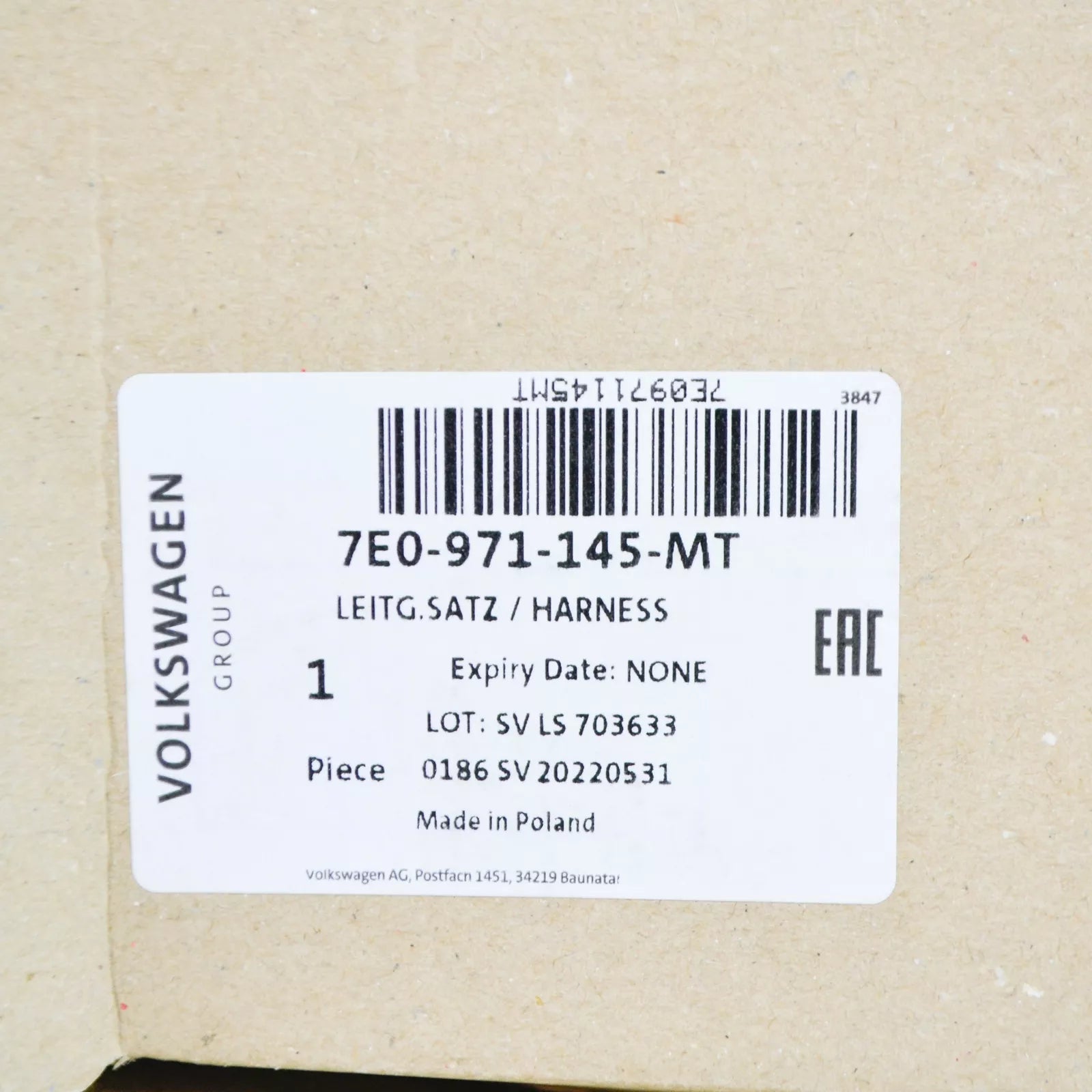 NEW VW TRANSPORTER VI T6 TAILGATE WIRING LOOM HARNESS 7E0971145MT