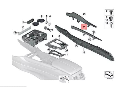 NEW BMW X5 F15 CENTER CONSOLE RIGHT ALLUMINUM COVER TRIM 51169270598 ORIGINAL