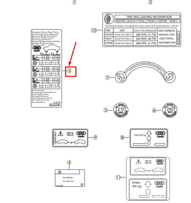 NEW AUDI A4 B8 TYRE PRESSURE DATA PLATE 8K0010502LM ORIGINAL