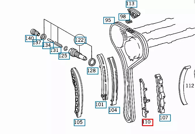 NEW MERCEDES-BENZ SL R129 ENGINE TIMING SLIDE RAIL OUTSIDE A1040520516 ORIGINAL
