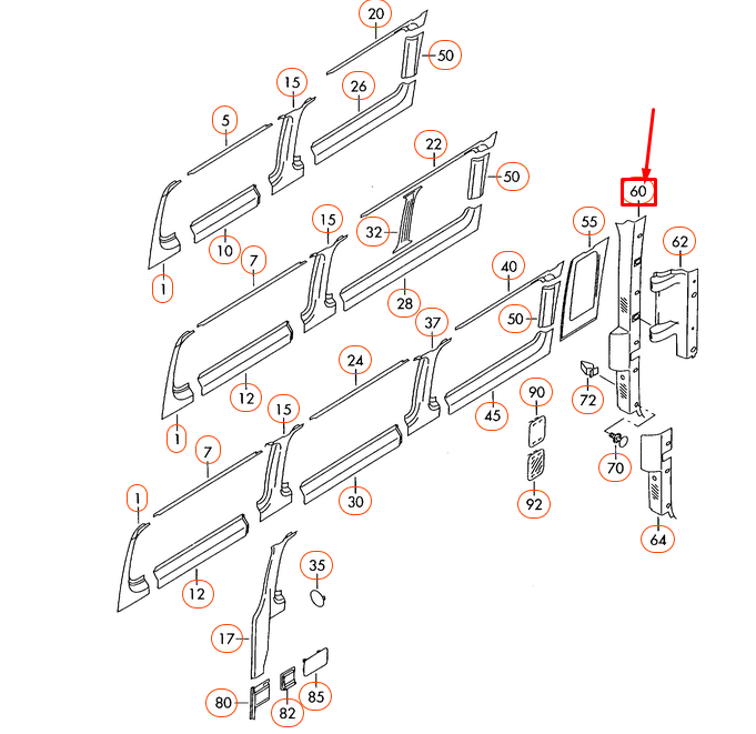 new vw crafter mk1 rear left d-pillar trim 2e1867247a original