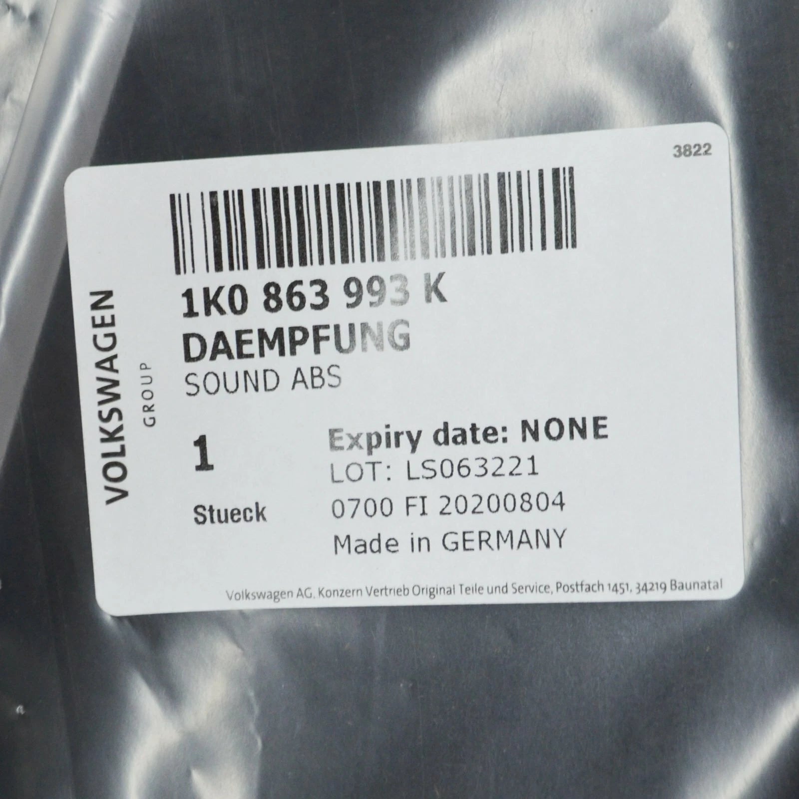 NEW VOLKSWAGEN SCIROCCO MK3 SOUND INSULATION PLATE 1K0863993K