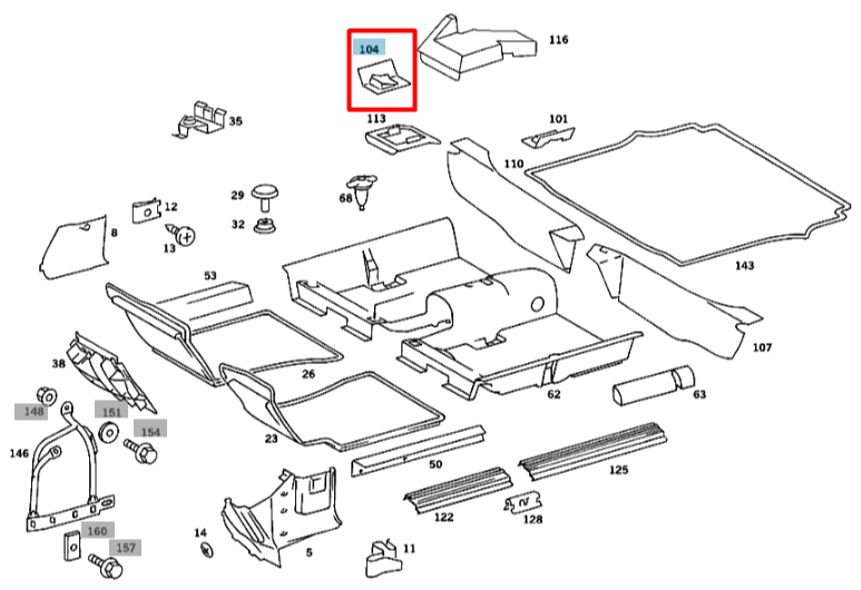 NEW MBS W126 FRONT PANEL PILLAR FLOOR LINING PANEL COVER A1266840218 ORIGINAL