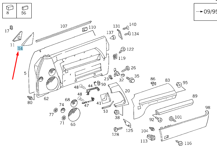 NEW MB SL R129 FRONT RIGHT DOOR MIRROR INTERIOR PLATE A12972002117095 ORIGINAL