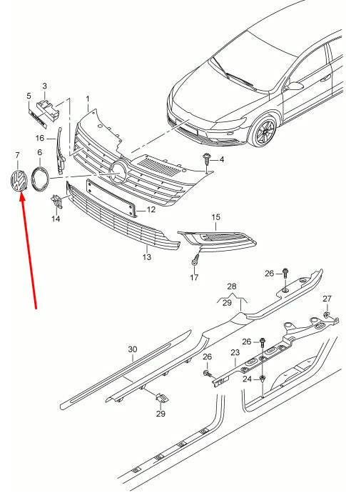 NEW VW PASSAT CC CENTER GRILLE BADGE EMBLEM CHROME 3C8853601AFXC 2010 ORIGINAL