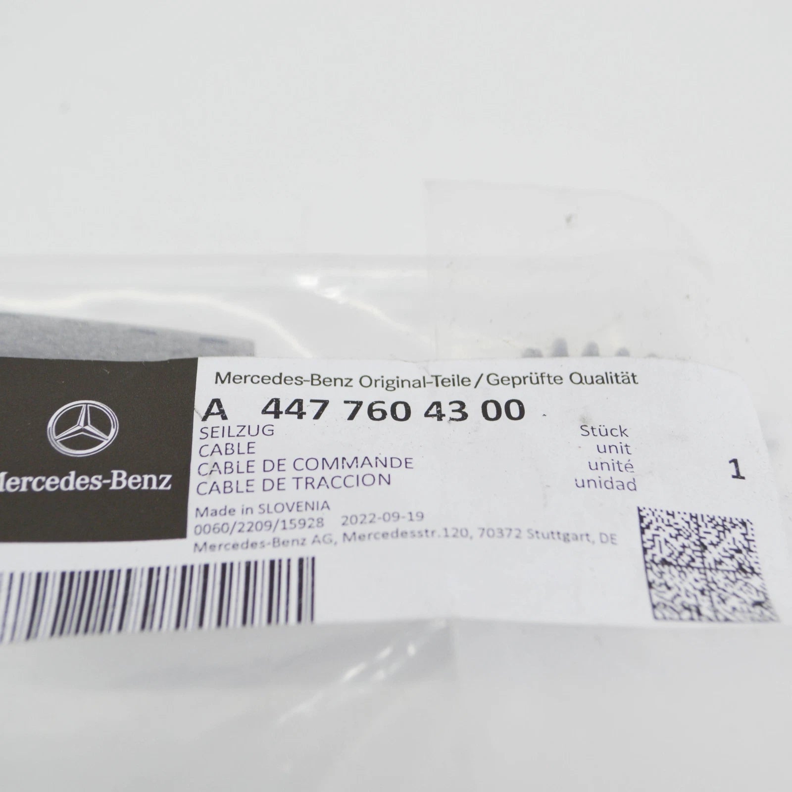 NEW MERCEDES-BENZ VITO W447 REAR END DOOR RIGHT CABLE A4477604300 ORIGINAL