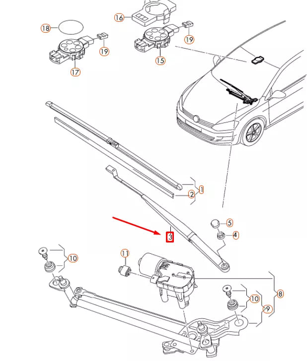 NEW VOLKSWAGEN GOLF MK7 FRONT LEFT AERO WIPER ARM LHD 5G1955409B ORIGINAL