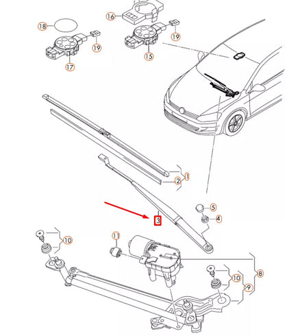 NEW VOLKSWAGEN GOLF MK7 FRONT LEFT AERO WIPER ARM LHD 5G1955409B ORIGINAL