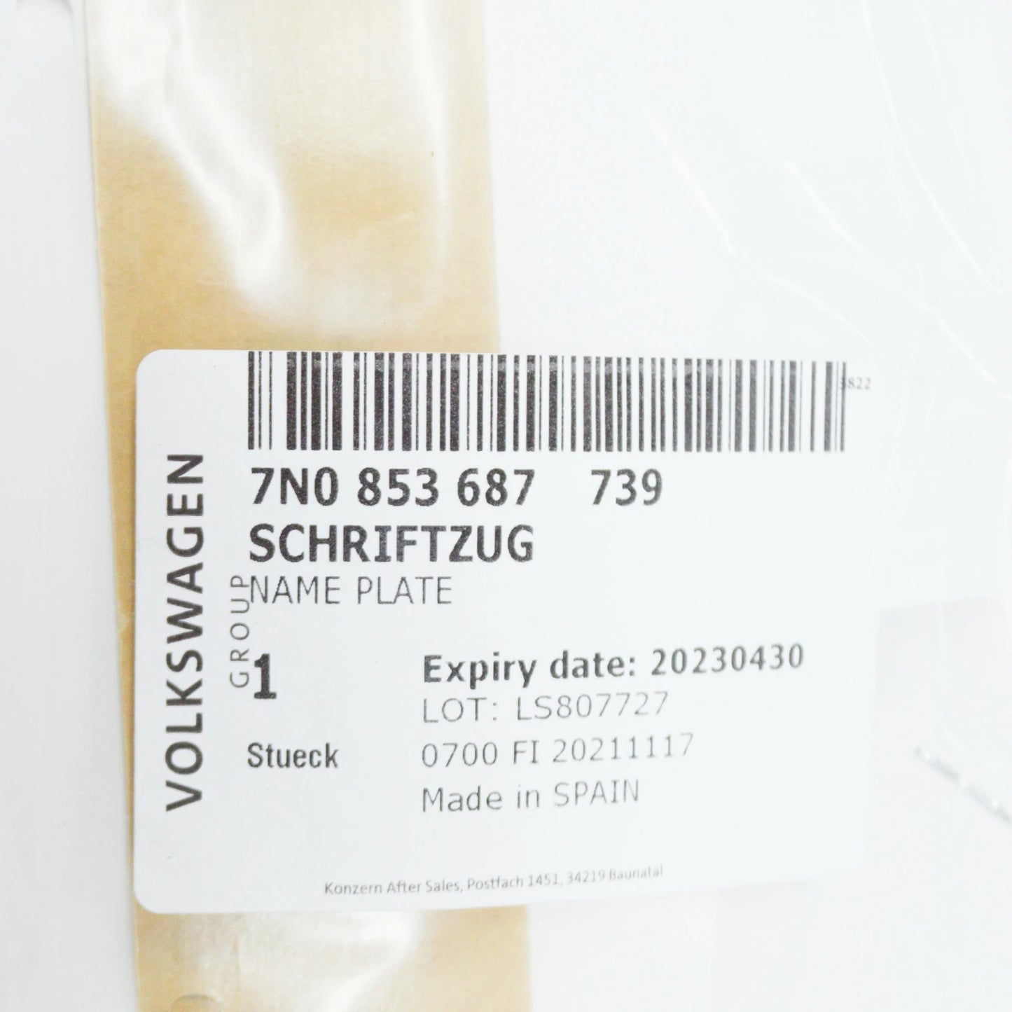 NEW VOLKSWAGEN SHARAN 7N REAR CHROME SHARAN INSCRIPTION 7N0853687739 ORIGINAL