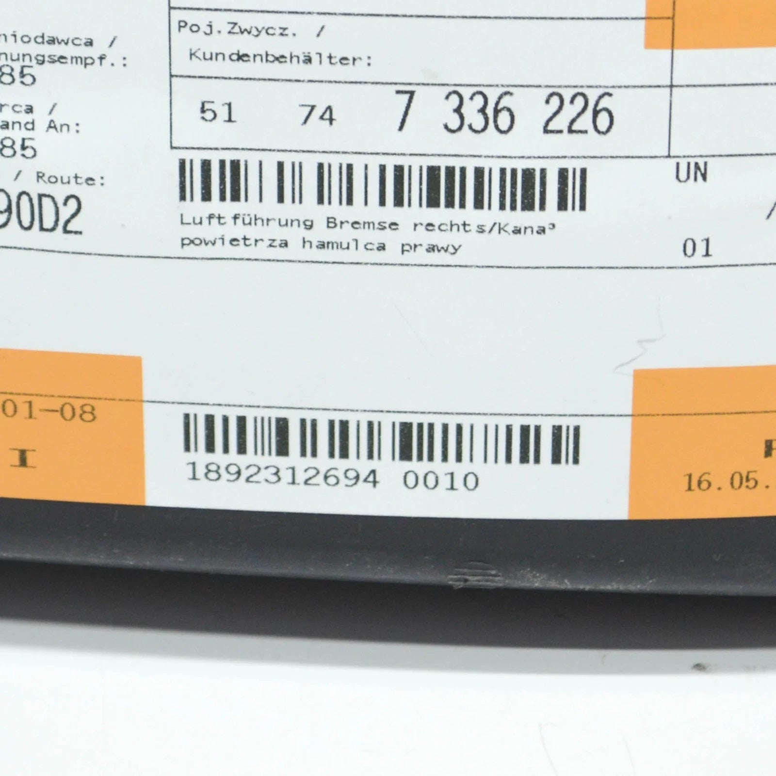 NEW BMW I8 I12 FRONT RIGHT RADIATOR SUPPORT AIR DUCT 51747336226 7336226