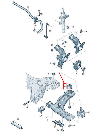 new vw t-cross c1 front suspension arm rear rubber mount 2q0407183b original