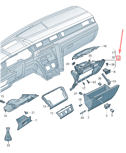 new volkswagen passat b8 3g glove box mount lhd 3g1857114d original
