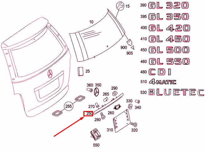 NEW MB GL X164 REAR PANEL DOOR OUTSIDE HANDLE MOULDING A1647400993 ORIGINAL